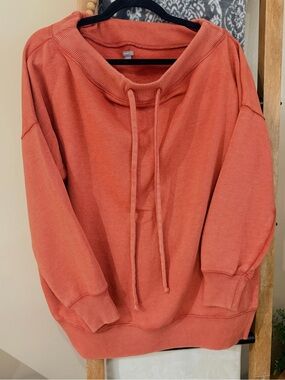 aerie Coral Drawstring Cowl Neck Sweater